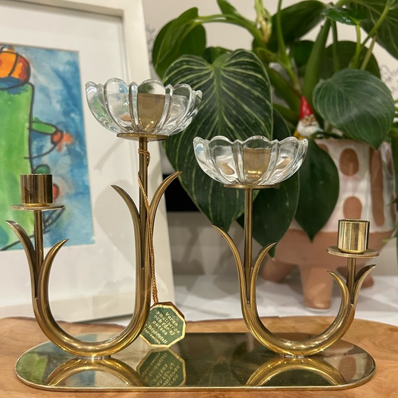 Brass and Glass Flowers Candleholder - Gunnar Ander Ystad Metall Schweden - Picture 2 of 6